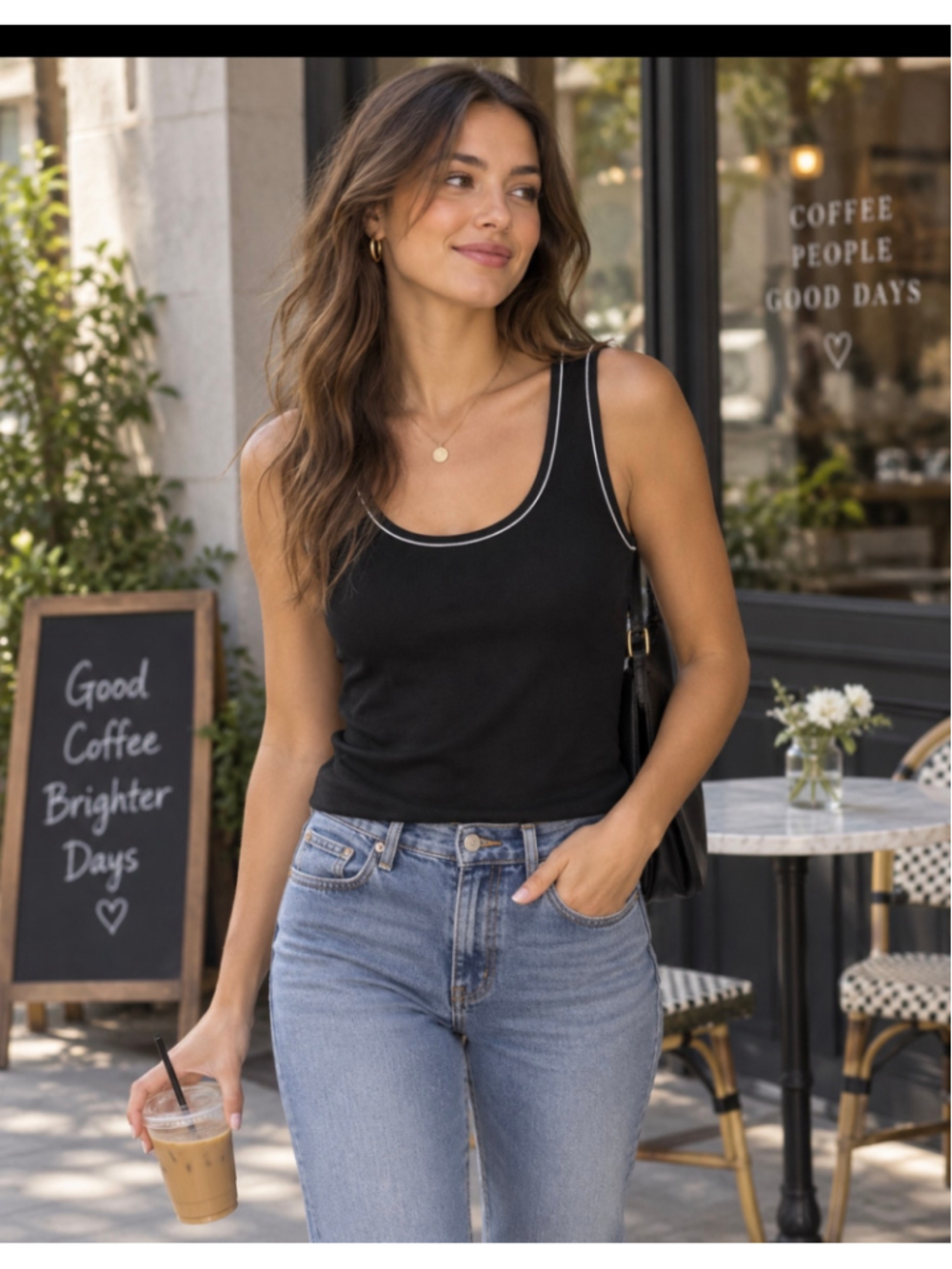Women's Theory Scoop Neck Tank Top Size S Black White